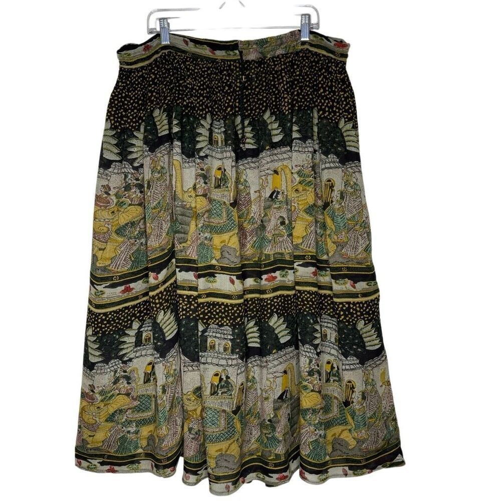 Vintage D II K Midi‎ Skirt Black/Gold African, East Indian Design OS Boho, Artsy